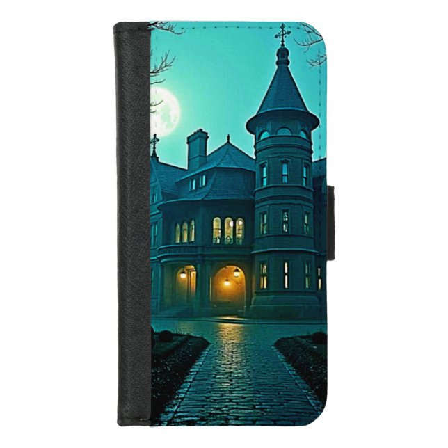 Eerie Victorian Mansion Moonlight iPhone Wallet Case (Front)