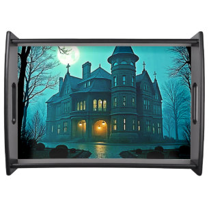 Eerie Victorian Mansion Moonlight Serving Tray