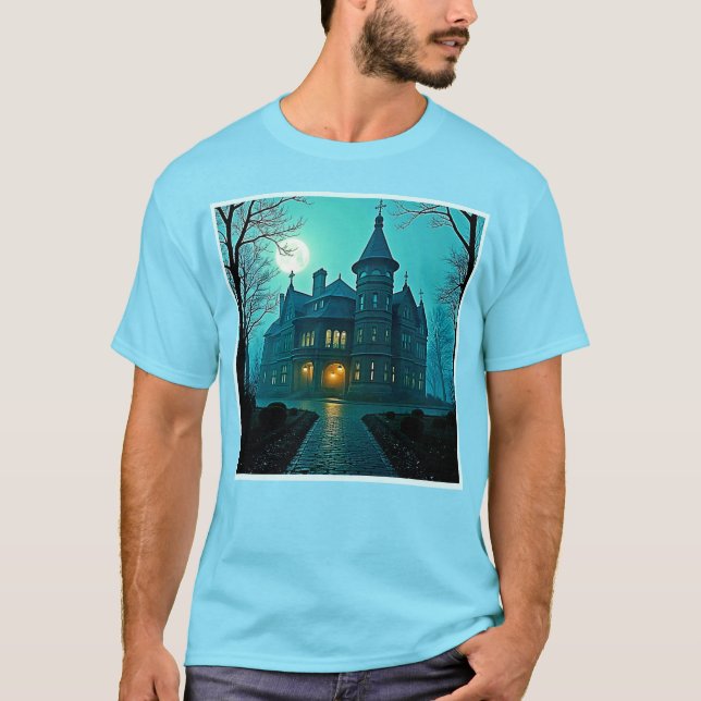 Eerie Victorian Mansion Moonlight T-Shirt (Front)