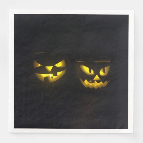 Eerie yellow glow Halloween pumpkin face  Paper Dinner Napkins