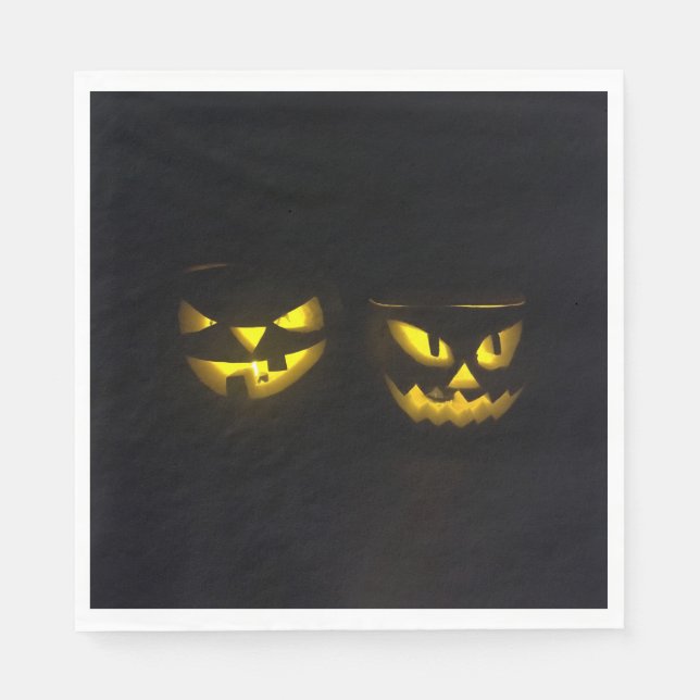 Eerie yellow glow Halloween pumpkin face  Paper Dinner Napkins (Front)