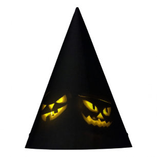 Eerie yellow glow pumpkin face Halloween Party Hat