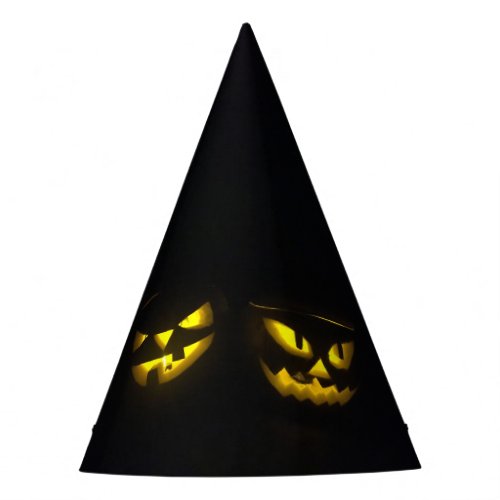 Eerie yellow glow pumpkin face Halloween  Party Hat