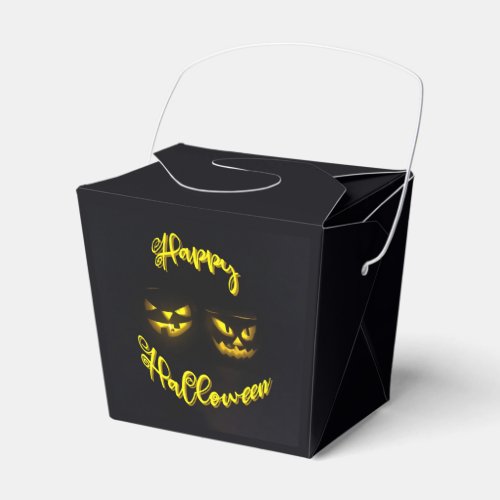 Eerie yellow print pumpkin with Happy Halloween  Favor Boxes
