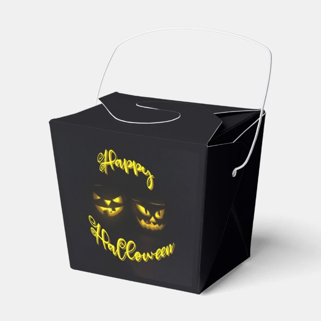 Eerie yellow print pumpkin with Happy Halloween  Favor Boxes (Front Side)
