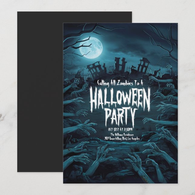 Eerie Zombie Halloween Party  Invitation (Front/Back)