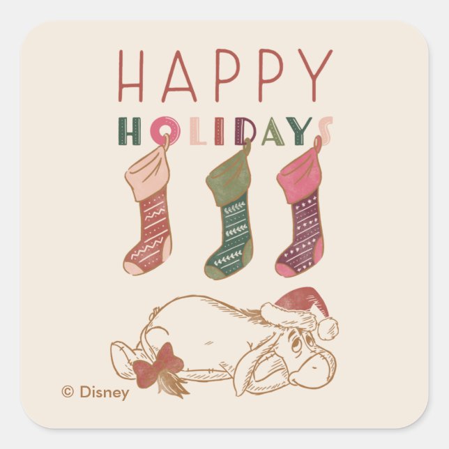 Eeyore | Happy Holidays Square Sticker (Front)