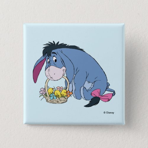 Eeyore Holding Easter Basket Full of Baby Chicks Button