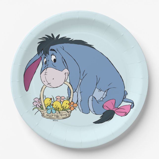 Eeyore Holding Easter Basket Full of Baby Chicks Paper Plates (Front)