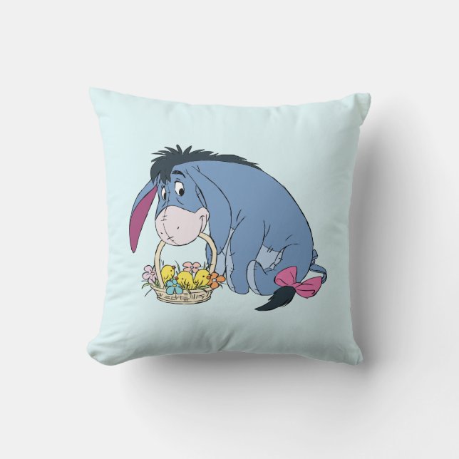 Eeyore Holding Easter Basket Full of Baby Chicks Throw Pillow (Front)