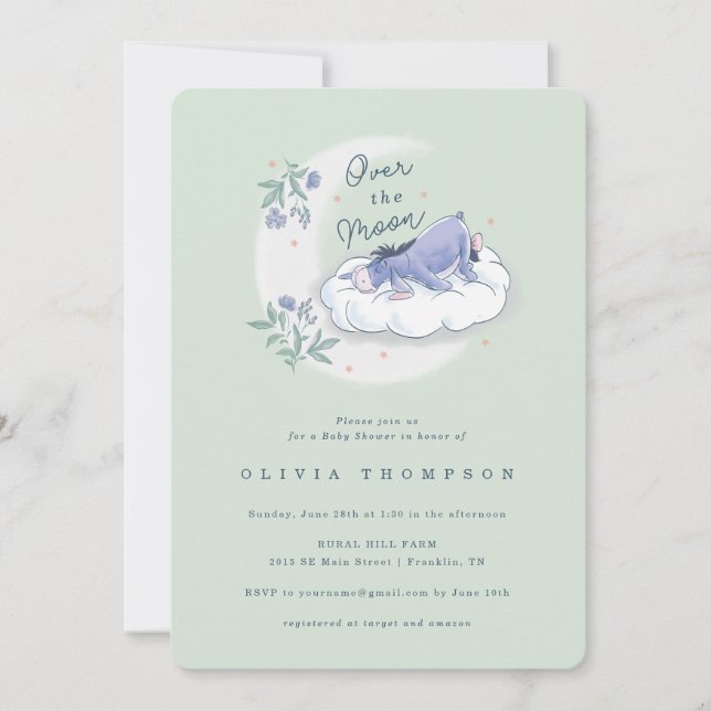 Eeyore | Over the Moon - Mint Green Baby Shower Invitation (Front)