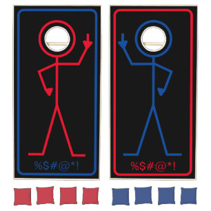 "Eff You" Stick Figure Natural Wood Cornhole Set