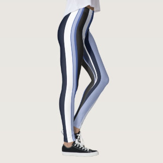 Effective Blue Contemporary Vertical Stripes Leggings