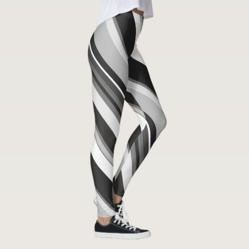 Effective Gray Contemporary Diagonal Stripes Leggings