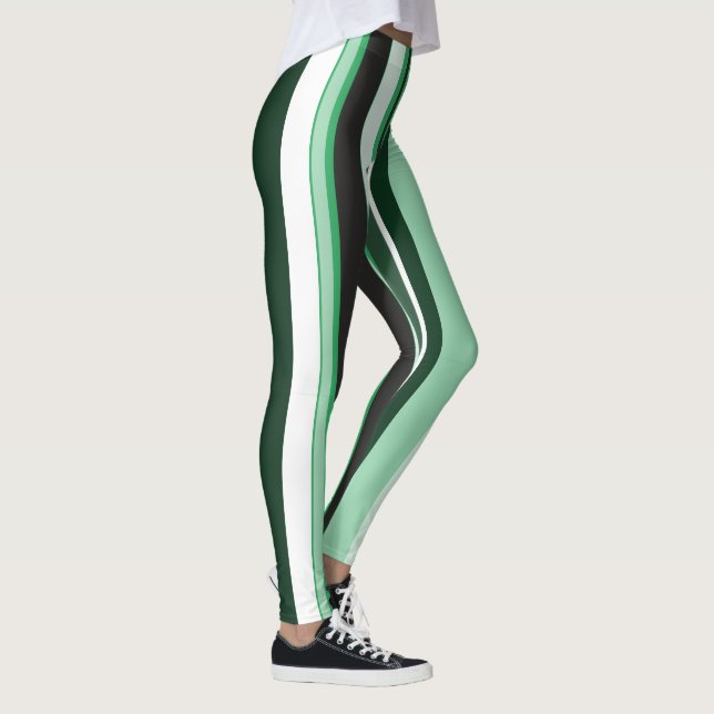 Effective Green Contemporary Vertical Stripes Leggings (Right)