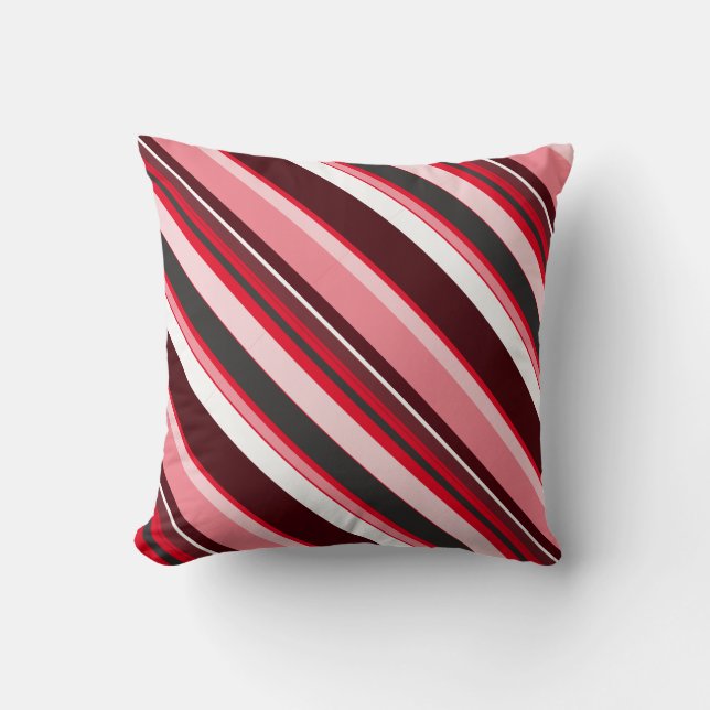 Effective Red Contemporary Diagonal Stripes Throw Pillow (Front)