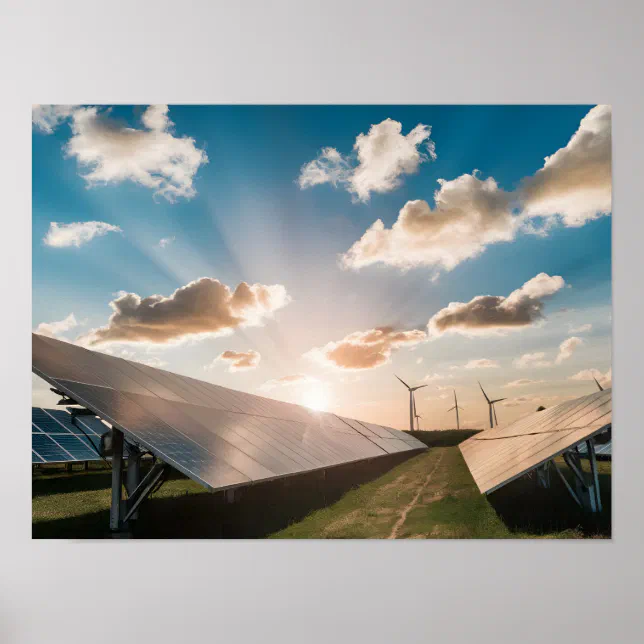 Efficient Solar Panels with Blue Sky Background Poster | Zazzle
