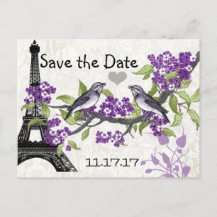 Effiel Tower Vintage Love Bird Save the Date Announcement Postcard