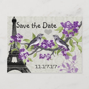 Effiel Tower Vintage Love Bird Save the Date Announcement Postcard