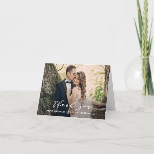 Effortless Script Wedding Thank You Photo Card