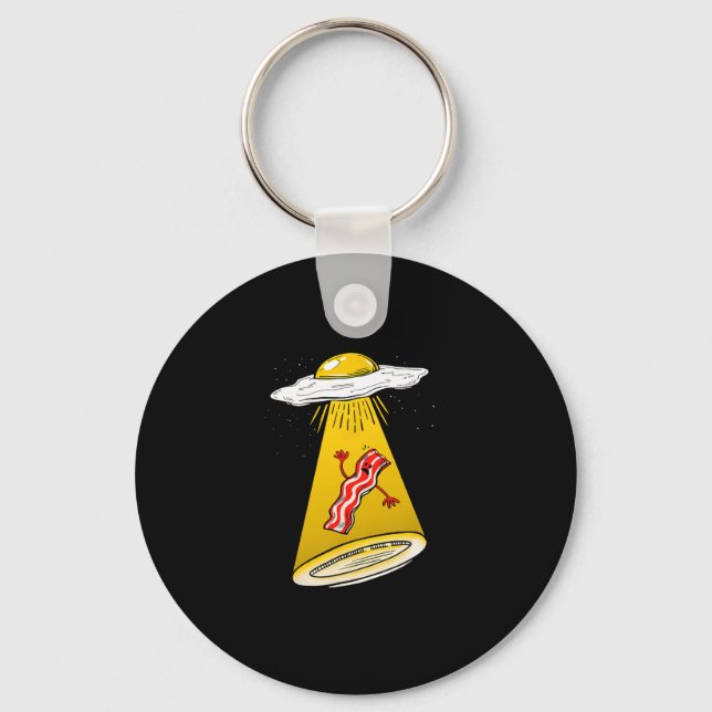 Egg Abducting Bacon Funny Alien Ufo Breakfast Gala Keychain (Front)