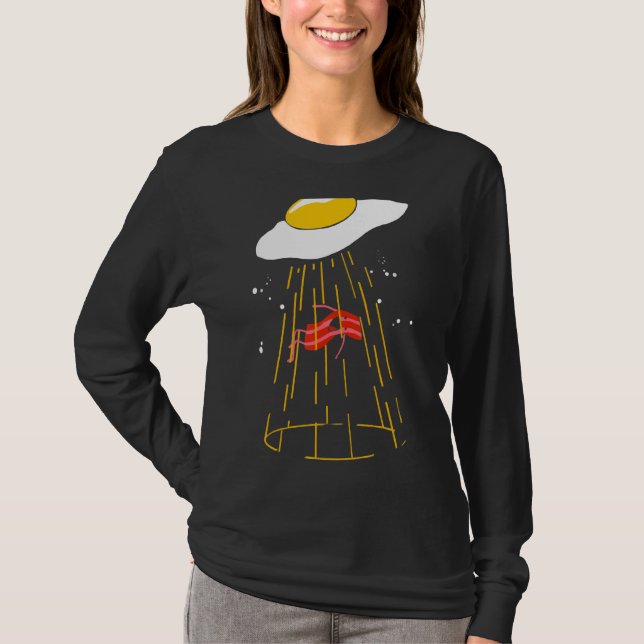 Egg Abducting Bacon Ufo  Alien Breakfast Food T-Shirt (Front)