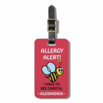 Egg Allergy Alert Bumblebee Personalized Red Luggage Tag