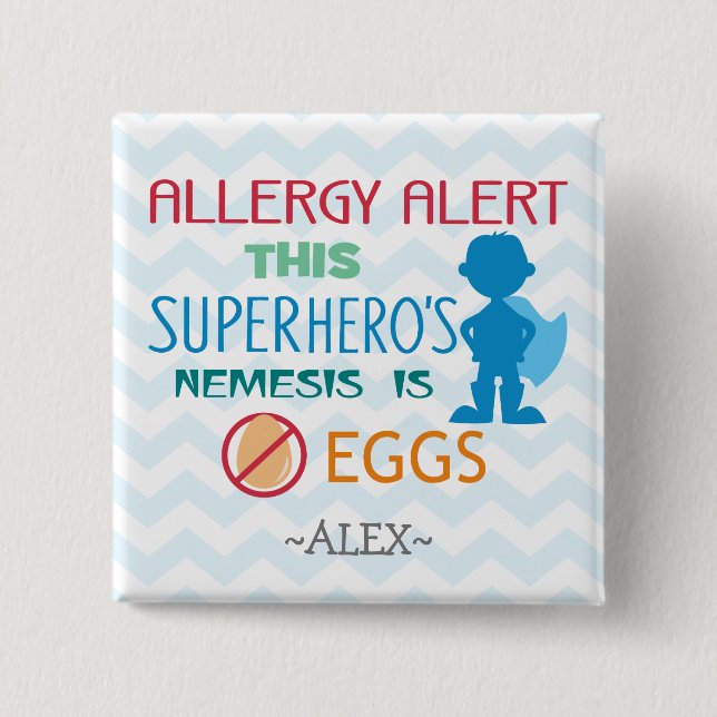 Egg Allergy Alert Superhero Boy Silhouette Pinback Button (Front)