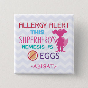 Egg Allergy Alert Superhero Girl Personalized Pinback Button