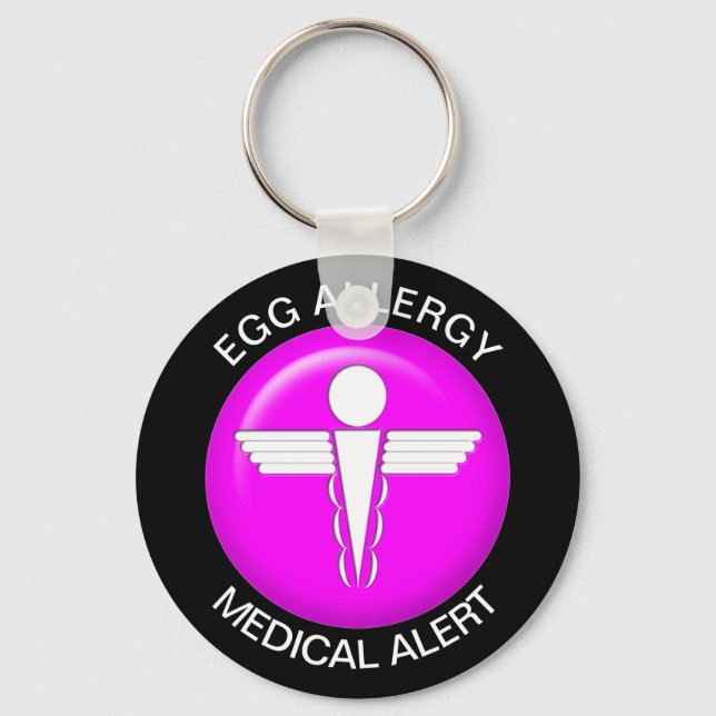 Egg Allergy Medical Alert Pink Keychain (Front)