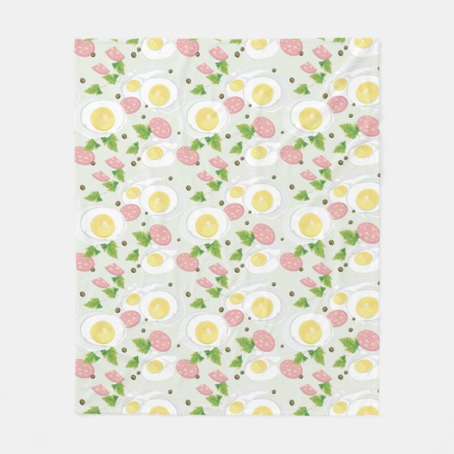Egg and Sausage Pattern Fleece Blanket (Front)