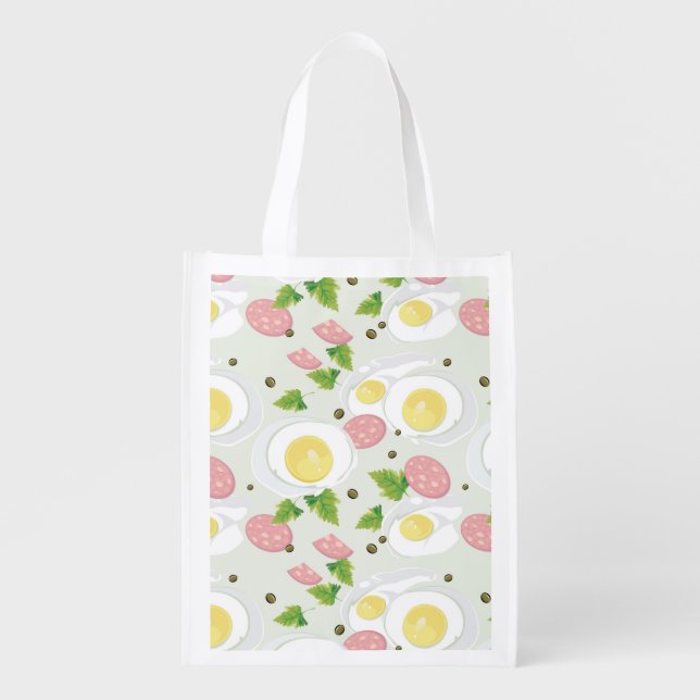 Egg and Sausage Pattern Grocery Bag (Front)