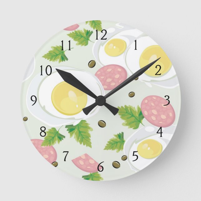 Egg and Sausage Pattern Round Clock (Front)