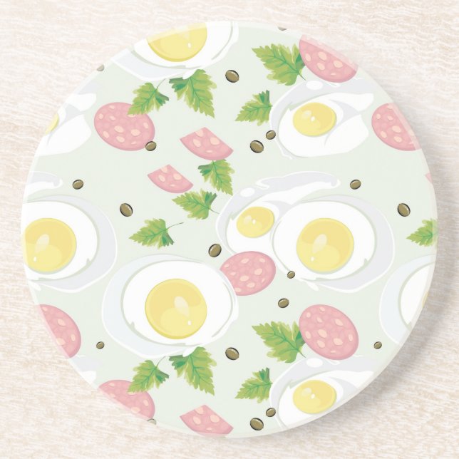 Egg and Sausage Pattern Sandstone Coaster (Front)