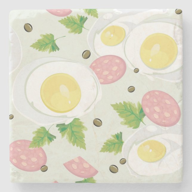 Egg and Sausage Pattern Stone Coaster (Front)