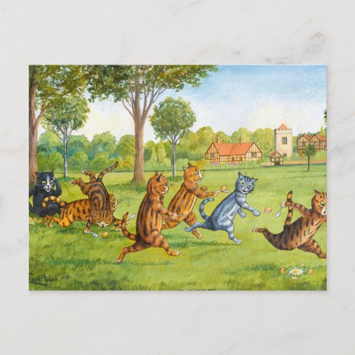 Egg and Spoon Race by Louis Wain Holiday Postcard