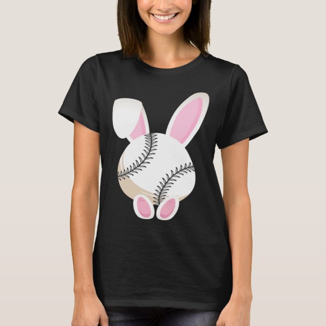 Egg Baseball Rabbit Bunny Ears Funny Easter Day Pl T-Shirt (Front)