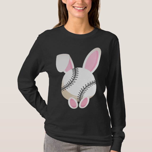 Egg Baseball Rabbit Bunny Ears Funny Easter Day Pl T-Shirt (Front)