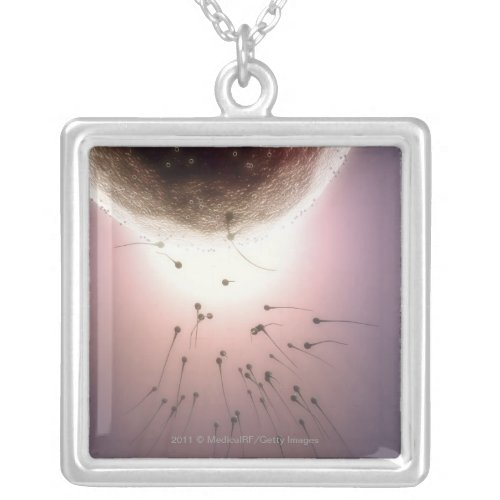 Egg being fertilized by sperm silver plated necklace
