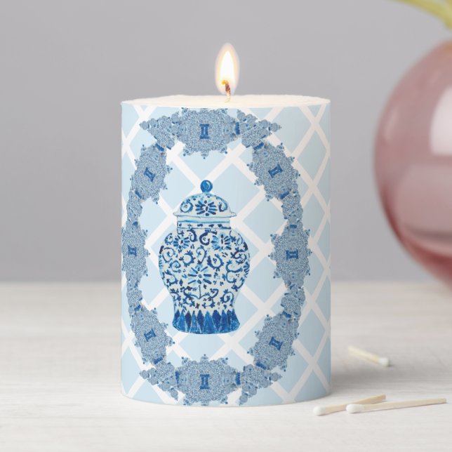 Egg Blue Chinoiserie Ginger Jar Jars Christmas Pillar Candle (In Situ)