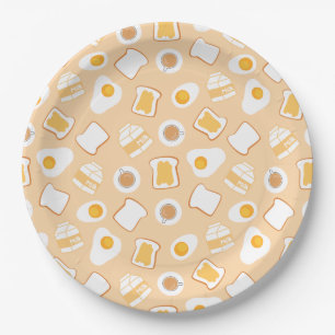 Egg, Bread, Milk, Coffee Breakfast Pattern Paper Plates