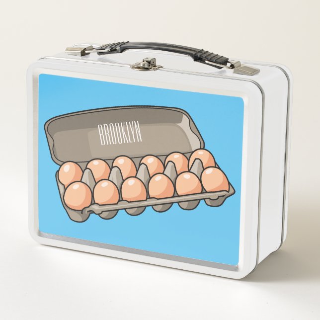 Egg carton cartoon illustration   metal lunch box (Front)