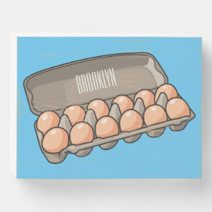 Egg carton cartoon illustration wooden box sign