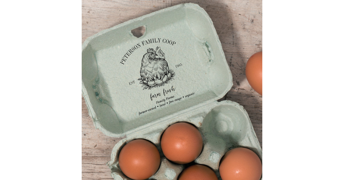 Egg Carton, Family Farm Chicken Hen Fresh Organic Rubber Stamp