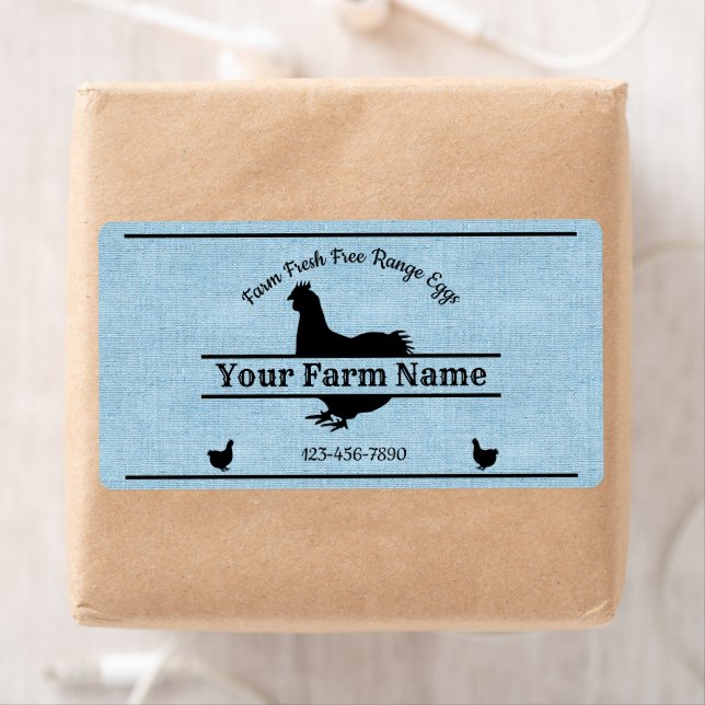 Egg Carton Label Blue Burlap Chicken Farmhouse (Insitu)