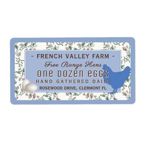 Egg Carton Label Botanical Hen Eggs Blue Farmhouse