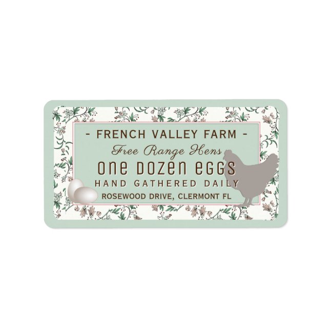 Egg Carton Label Botanical with Hen and Eggs  (Front)