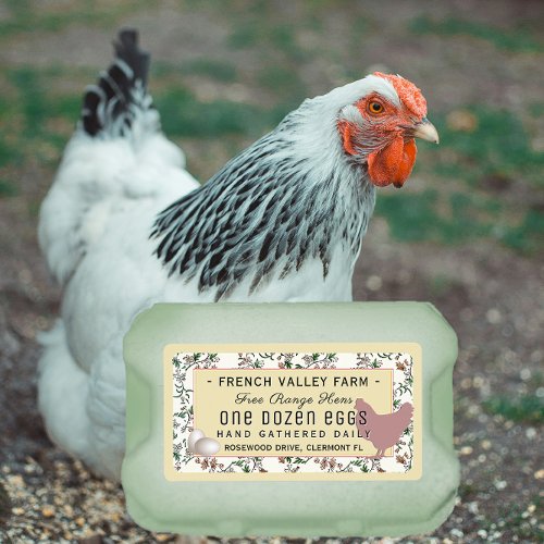 Egg Carton Label Botanical with Hen and Eggs 