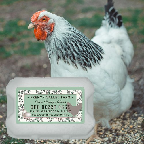 Egg Carton Label Botanical with Hen and Eggs