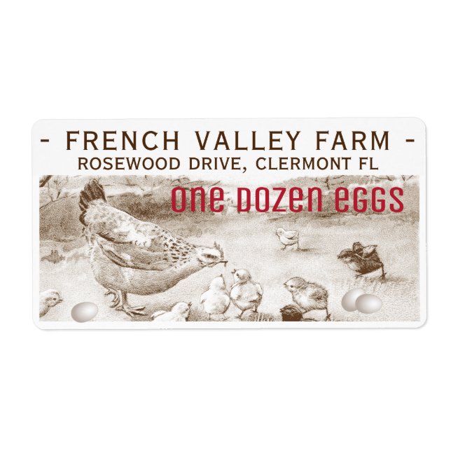 Egg Carton Label Rustic Vintage Hen Eggs Farmhouse (Front)